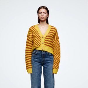 Zara Combination Jacquard Knit Cardigan S